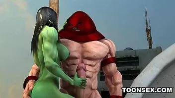 play 3D-toon gemuteerde babe wordt buiten hard geneukt