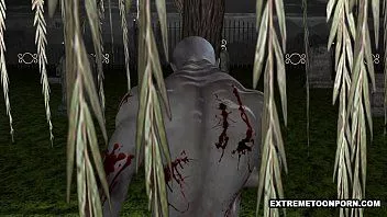 play Bi 3D cartoon babe dubbel samen door een zombie koppel