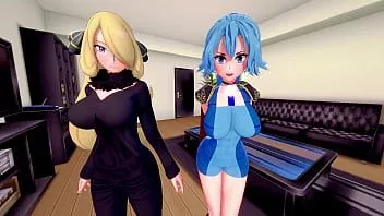 play Gorący trójkąt z cynthią i clair - porno pokemon
