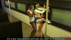 play Sims 4 : Trio d'ébène sauvage dans les transports publics - Gangbang d'étudiantes japonaises