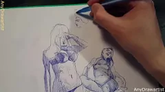 تشغيل يرسم الفنانين الساخن في سن المراهقة الفن المثيرة مع قلم نقطة