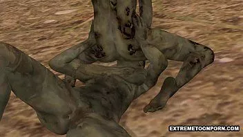 play Două fete lesbiene cu zombie din desene animate 3D care prostesc